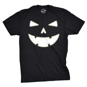 Mens Happy Tooth Glowing Pumpkin Face Glow In The Dark Halloween Tee - Crazy Dog Men's T Shirt Black M - 1 of 4