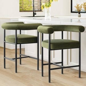 Set of 2 Velvet Bar Stools with Back and Arms, Modern Counter Height Chairs with Wide Seat and Metal Legs for Kitchen Island-Maison Boucle - 1 of 4