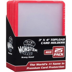 Monster Top Loaders for Trading Cards - 25, 3x4" Clear Hard Plastic Protector w Red Border- Compatible w Yugioh, Sports & More - 1 of 4