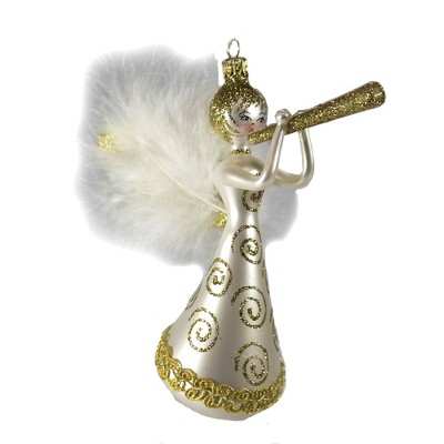 Italian Ornaments 6.25" White & Gold Angel With Trumpet Ornament Nativity  Religious  -  Tree Ornaments