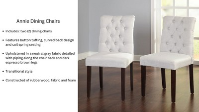 Set of 2 Gray Upholstered Parsons Dining Chairs with Tufted Back
