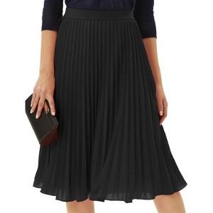 Women's Pleated Chiffon Midi Skirt, High Elastic Waist A-Line Swing Skirt - 1 of 4
