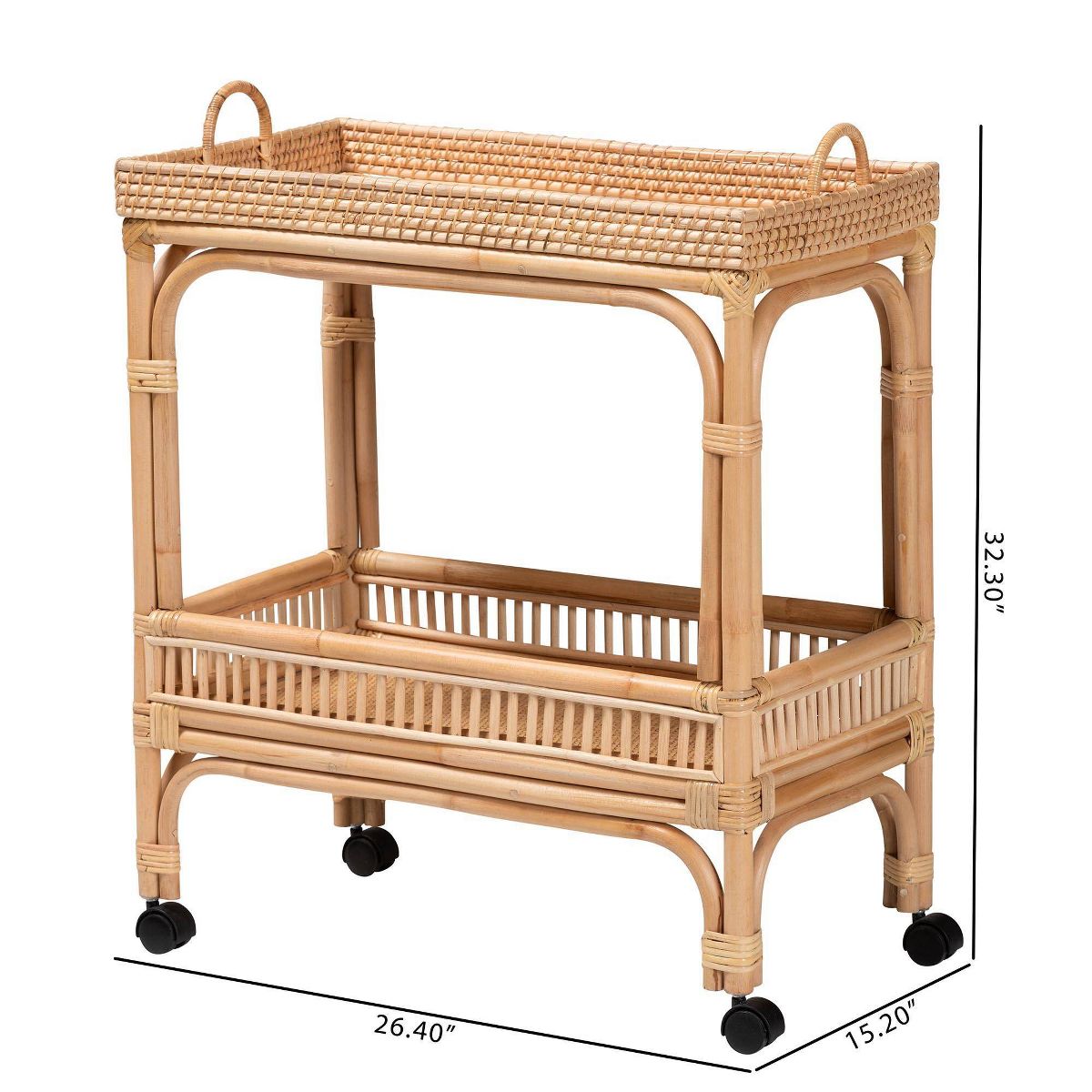 bali & pari Lombok Rattan Wine Cart Natural Brown: Indoor Bar Cart with Wine Holder, No Assembly Required - thumbnail 10