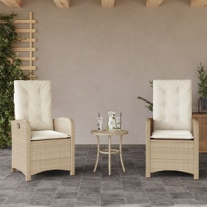 vidaXL Reclining Patio Chairs 2 pcs with Cushions Beige Poly Rattan - 1 of 4
