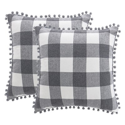 Piccocasa Buffalo Check Plaid Throw Pillow Cover With Pompoms For Sofa Couch  Decor 1 Pcs Black Beige White 18 X 18 : Target