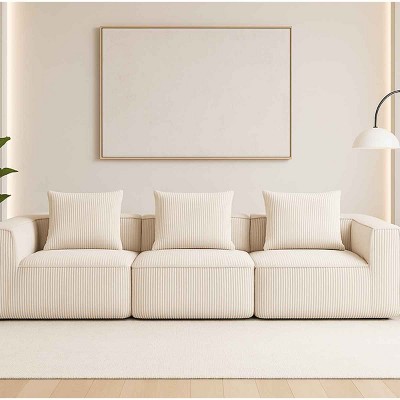 Modular 3-Seater Sofa Couch, Freely Combinable Layout Sofa with Ribbed Texture Design, Corduroy Sofa with Foam-Filled Cushion-Cuddlewood