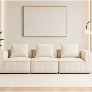 Modular 3-Seater Sofa Couch, Freely Combinable Layout Sofa with Ribbed Texture Design, Corduroy Sofa with Foam-Filled Cushion-Cuddlewood - 1 of 4