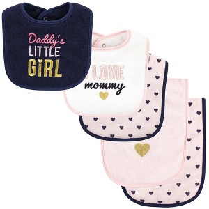 Hudson Baby Infant Girls Cotton Terry Bib and Burp Cloth Set, Daddys Little Girl, One Size - 1 of 4