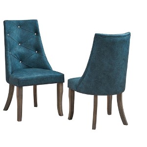 Kings Brand Furniture Elmer Crystal-Tufted Upholstered Fabric Dining Room Chairs, Set of 2, Blue/Gray - 1 of 3