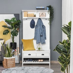VYNXARIA HOMCOM 3-in-1 Hall Tree with Bench, Coat Rack, Shoe Rack & Storage Drawers - 1 of 4