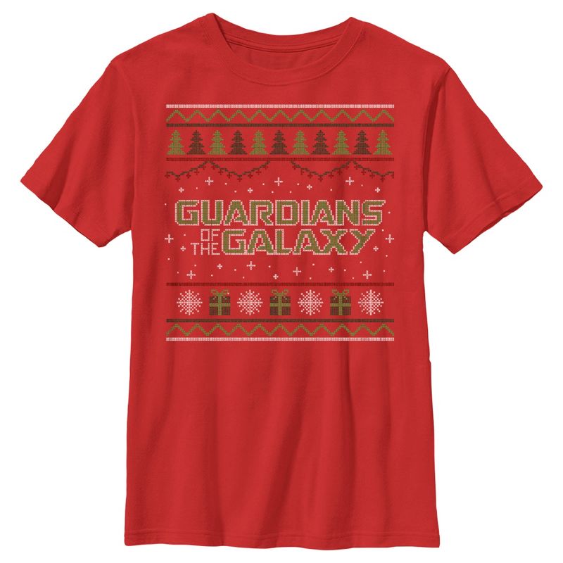 Boy's Guardians of the Galaxy Holiday Special Christmas Sweater Print T-Shirt, 1 of 5