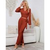 2 Piece Outfits for Women Fall Sets Long Sleeve Sexy V Neck Wrap Tie Knot Crop Tops Wide Leg Pants Sets - 2 of 4