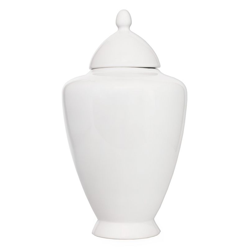 AuldHome Design White Ceramic Ginger Jar; Decorative Home Decor Vase w/ Lid, Farmhouse Style, 1 of 9