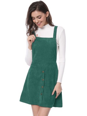 INSPIRE CHIC Women's Corduroy Button Front A-Line Bib Overall Pinafore Skirts