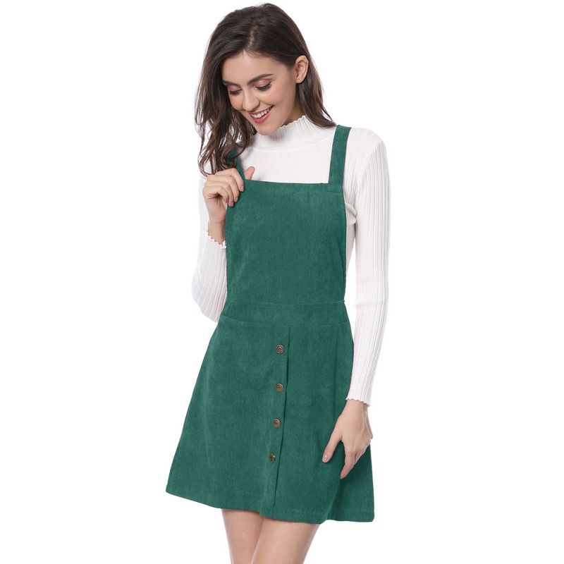 Allegra K Women's Corduroy Button Front A-Line Bib Overall Pinafore Skirts, 1 of 8