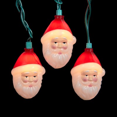 Kurt S. Adler 10ct Santa Claus Head with Beard Christmas String Lights Clear - 10.5' Green Wire