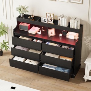 8 Drawer Dresser for Bedroom, Wide Wooden Chest of Drawers with Wide Top for Closet, Hallway, Living Room, Black - 1 of 4