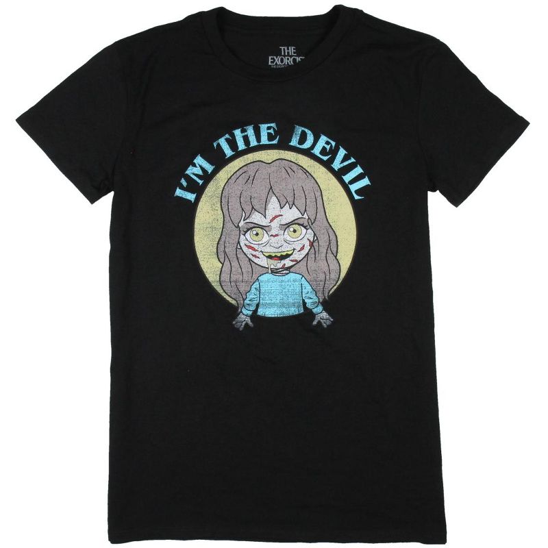 The Exorcist Women's Regan Chibi I'm The Devil Girl's Distressed T-Shirt Adult, 1 of 3