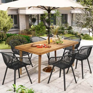 7 Piece Outdoor Dining Set with Acacia Wood Table,Stackable PP Dining Chair Patio Garden Set,Weather Resistant Outdoor Dining Set-Cuddlewood - 1 of 4