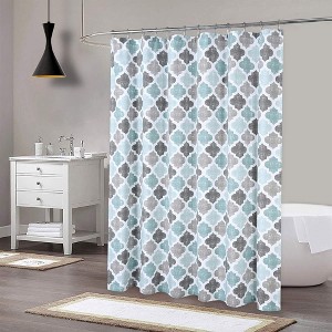 Geometric Quatrefoil Patterned Poly-Cotton Bathroom Shower Curtain - 1 of 4