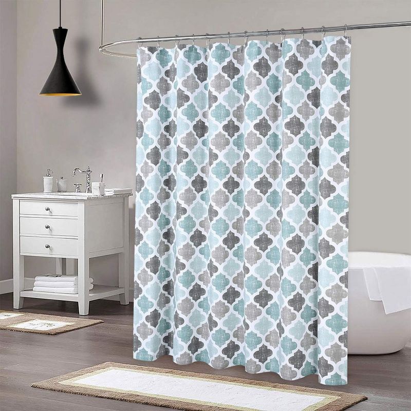 Geometric Quatrefoil Patterned Poly-Cotton Bathroom Shower Curtain, 1 of 7