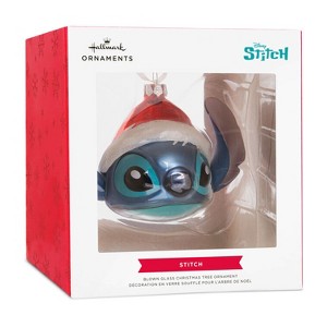 Disney Lilo & Stitch in Santa Hat Blown Glass Hallmark Ornament - 1 of 3