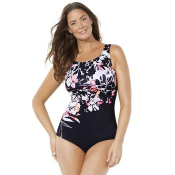 Swimsuits For All Women's Plus Size Tummy Control Chlorine Resistant High Neck One Piece Swimsuit