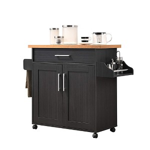 Hodedah Wheeled Kitchen Island with Spice Rack and Towel Holder - 1 of 4