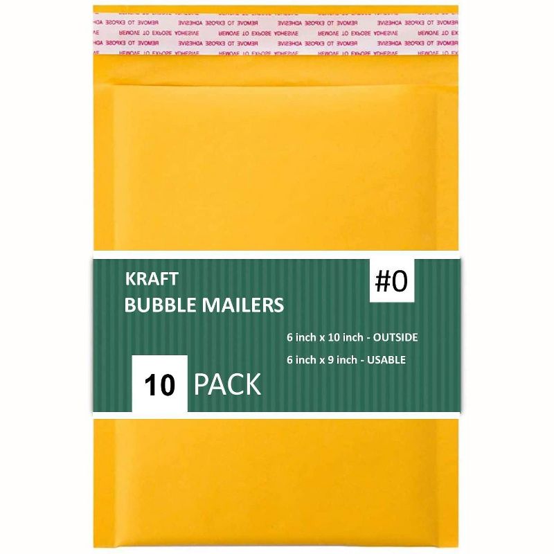 Link #0 6" X 10" Kraft Paper Bubble Mailers Padded Self Seal Shipping Envelopes Pack of 10/25/50/100/250, 1 of 6