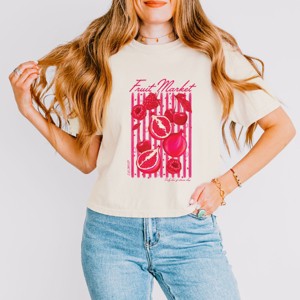 S.W.Smiley Fruit Market Pomegranate - Women's Boxy Crop Top Graphic T-Shirt - 1 of 4
