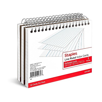 Staples 4 x 6 Index Cards, Lined, White, 50 Cards/Pack, 3 Pack/Carton (TR51007)