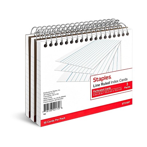 Staples 4 X 6 Line Ruled Spiral Bound Index Cards 50/pack (51007) Tr51007  : Target