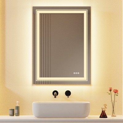 20-55in Oversize Led Dual Illuminated Bathroom Mirror Wall Mounted Antifog Vanity Mirror, Wall Decor Mirror