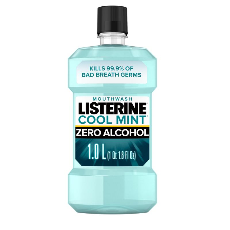 Listerine Zero Alcohol Antiseptic Mouthwash for Bad Breath and Plaque - Cool Mint - 33.8 fl oz, 1 of 10