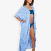 Anna-Kaci Swim Women's Long Leopard Print DusterCover Up with Wide Sleeves and Open Front- One Size Fits Most, Blue - 3 of 4