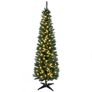 5' Tall Pre-Lit Slim Noble Fir Artificial Pencil Christmas Tree with Realistic Branches, 110 Warm White LED Lights and 294 Tips - 1 of 4