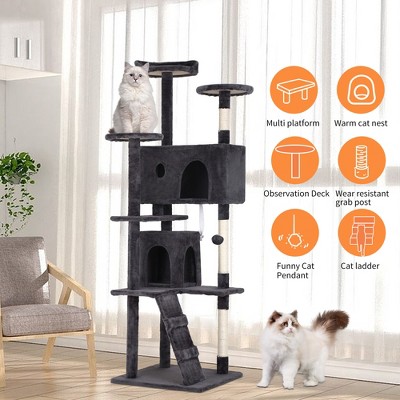70in Dark Gray Multi-Level Freestanding Sisal Cat Tree Tower