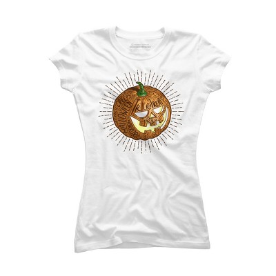 Junior's Design By Humans Halloween smiling retro pumpkin with fine detailed lettering By Agor2012 T-Shirt