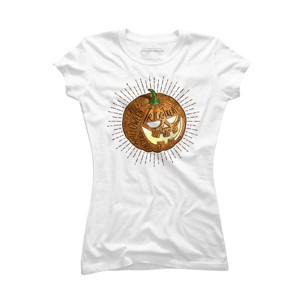 Junior's Design By Humans Halloween smiling retro pumpkin with fine detailed lettering By Agor2012 T-Shirt - 1 of 2