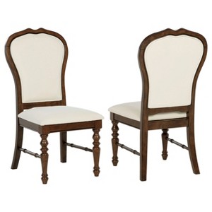 GDFStudio Bennett Upholstered Fabric and Wood Dining Chairs with Rounded Backs and Turned Legs (Set of 2) - 1 of 4