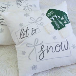 PAGED 20" Throw Pillow, Bed Pillow with "Let It Snow" and Knit Hat Pattern, Square Pillow for Home Decor, Holiday Decor, Insert Included - 1 of 4
