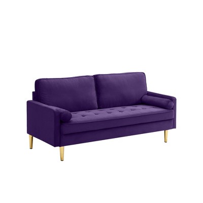 NicBex Modern Velvet Loveseat Sofa Couch with Cylindrical Pillows & Gold Legs,2-Seat Lounge Sofa for Living Room,Apartment