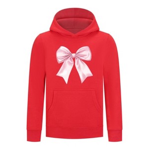 Everyday Kids Girls Collection Pink Bow Pullover Hoodie – Cute Satin-Style Ribbon Graphic Sweatshirt - 1 of 4