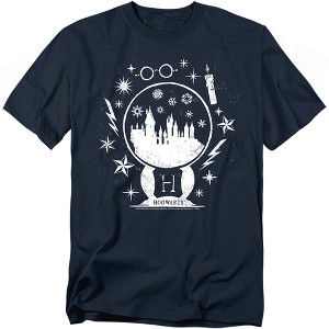 Harry Potter Hogwarts Christmas Snow Globe Stamp Adult T-Shirt - 1 of 4