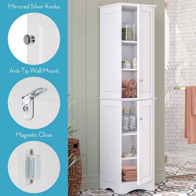 White Tall Lockable Bathroom Cabinet with Adjustable Shelves
