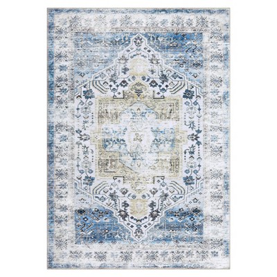 Non-Slip Machine Washable 2x3 Vintage Print Area Rug, Distressed Low Pile Entryway Doormat for Kitchen Bathroom Bedroom, Taupe