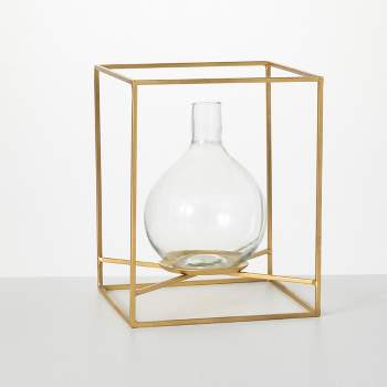 10"H Sullivans Brushed Gold Framed Glass Vase, Gold