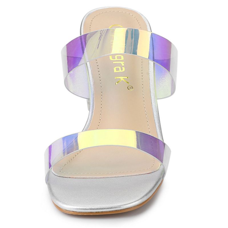 Allegra K Women's Colorful Straps Clear Chunky High Heels Slides Sandals, 4 of 9
