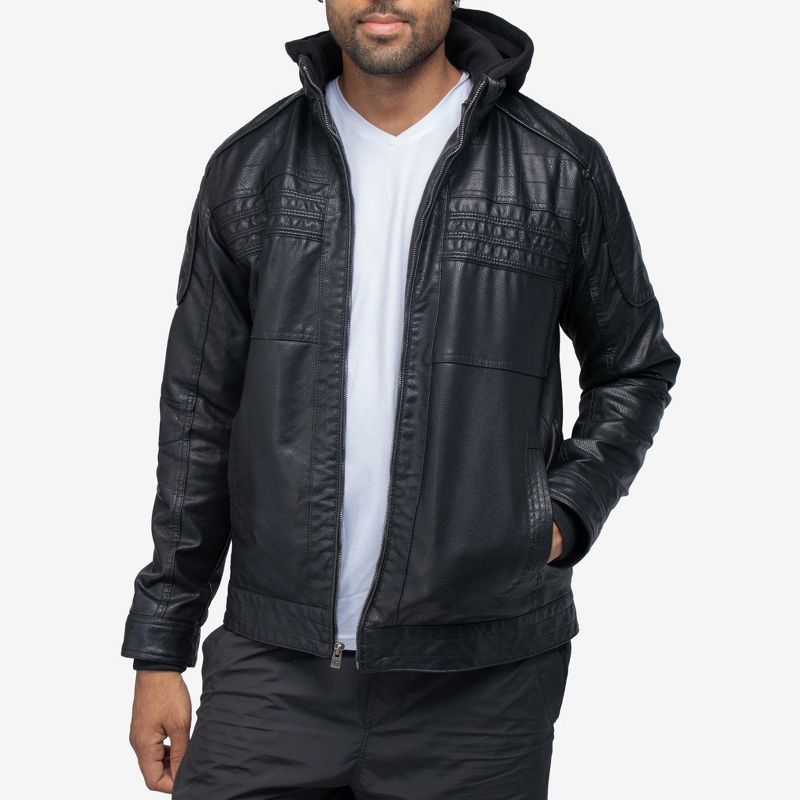 X RAY Men's Grainy PU Leather Hooded Jacket With Faux Shearing Lining, 3 of 9