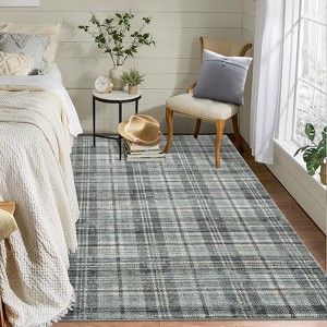 Modern Rug Washable Rug Buffola Plaid Rug for Living Room, Neutral Rug Non Slip, Low Pile Thin Rug, Distressed Soft Rug, Indoor Foldable Printed Rug - 1 of 4